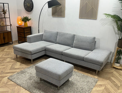 Licht Grijze Design Hoekzetel Inc Hocker ~ Losse Kussens Met Afneembare Hoezen
