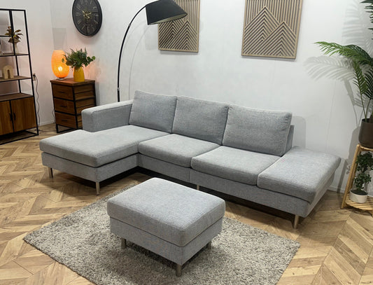 Licht Grijze Design Hoekzetel Inc Hocker ~ Losse Kussens Met Afneembare Hoezen