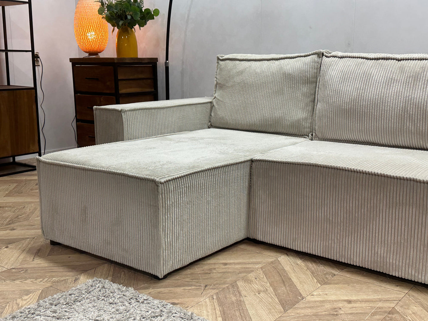 !Showroommodel! Witte Ribstof U Zetel ~ Slaapfunctie