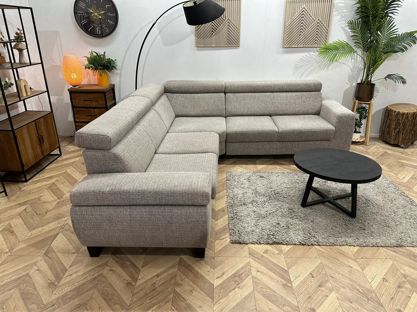 Beige Stoffen Hoekzetel ~ Verstelbare Arm/Hoofdsteunen