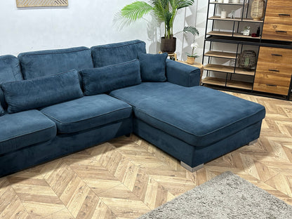 Blauwe Velvet Ruime U Zetel ~ Losse Kussens Met Afneembare Hoezen