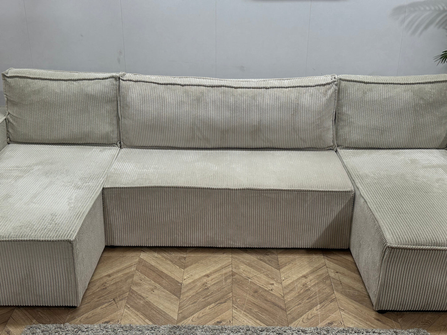 !Showroommodel! Witte Ribstof U Zetel ~ Slaapfunctie