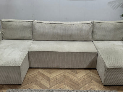 !Showroommodel! Witte Ribstof U Zetel ~ Slaapfunctie