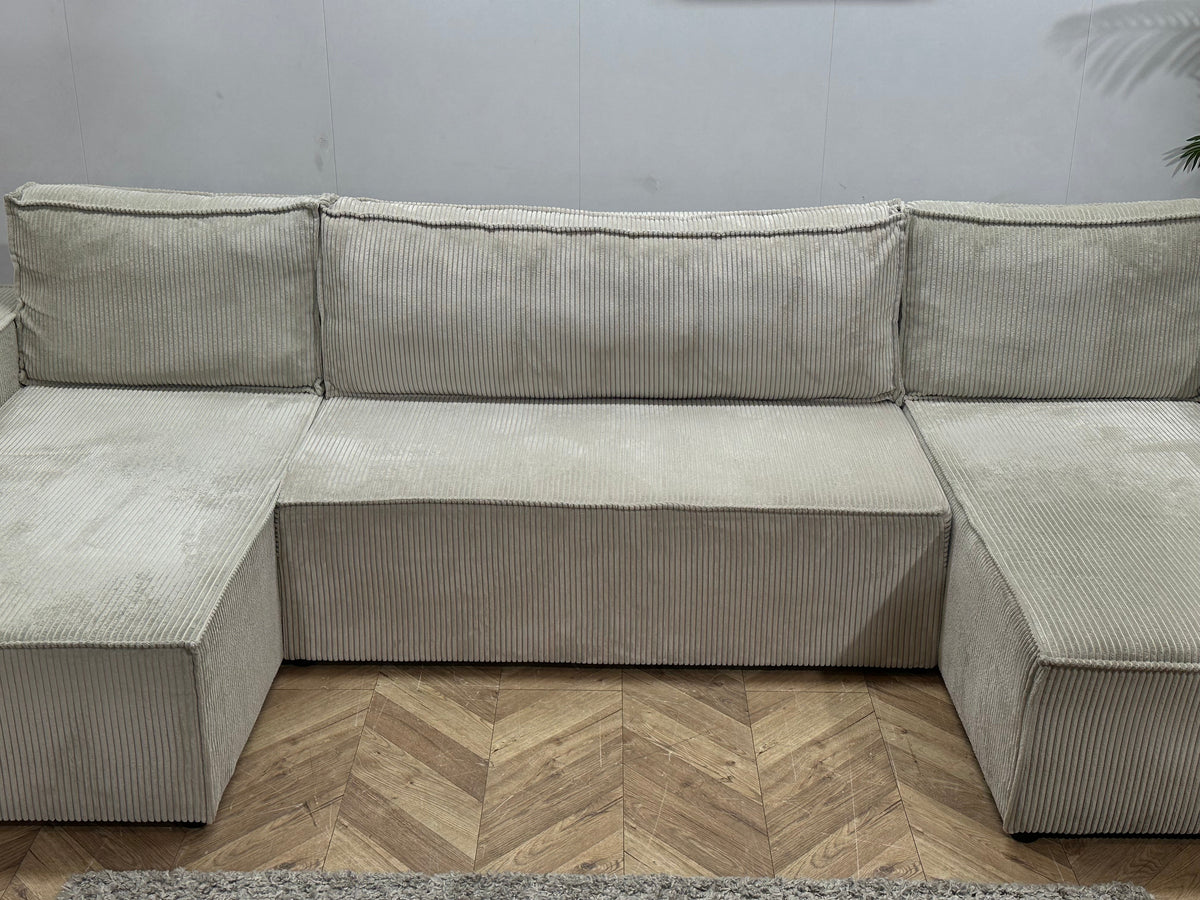 !Showroommodel! Witte Ribstof U Zetel ~ Slaapfunctie