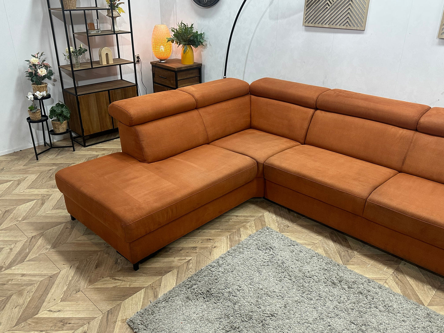 Cognac Bruine Suède Stoffen Hoekzetel ~ Verstelbare Arm/ Hoofdsteunen