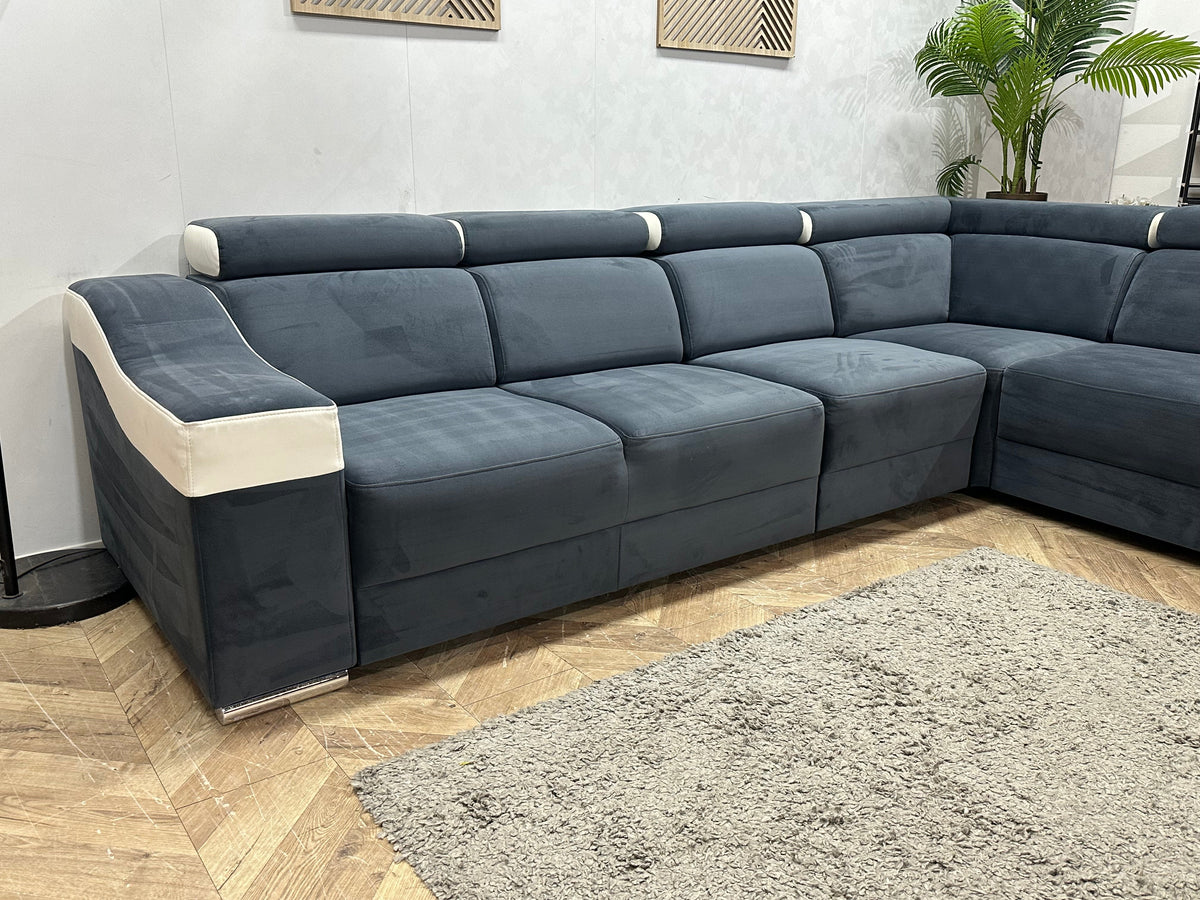 Blauwe/Witte Velvet/Leather Look Hoekzetel ~ Meerdere Opstellingen
