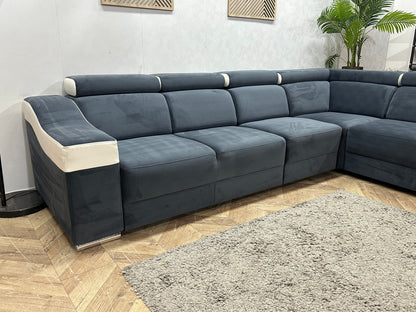 Blauwe/Witte Velvet/Leather Look Hoekzetel ~ Meerdere Opstellingen