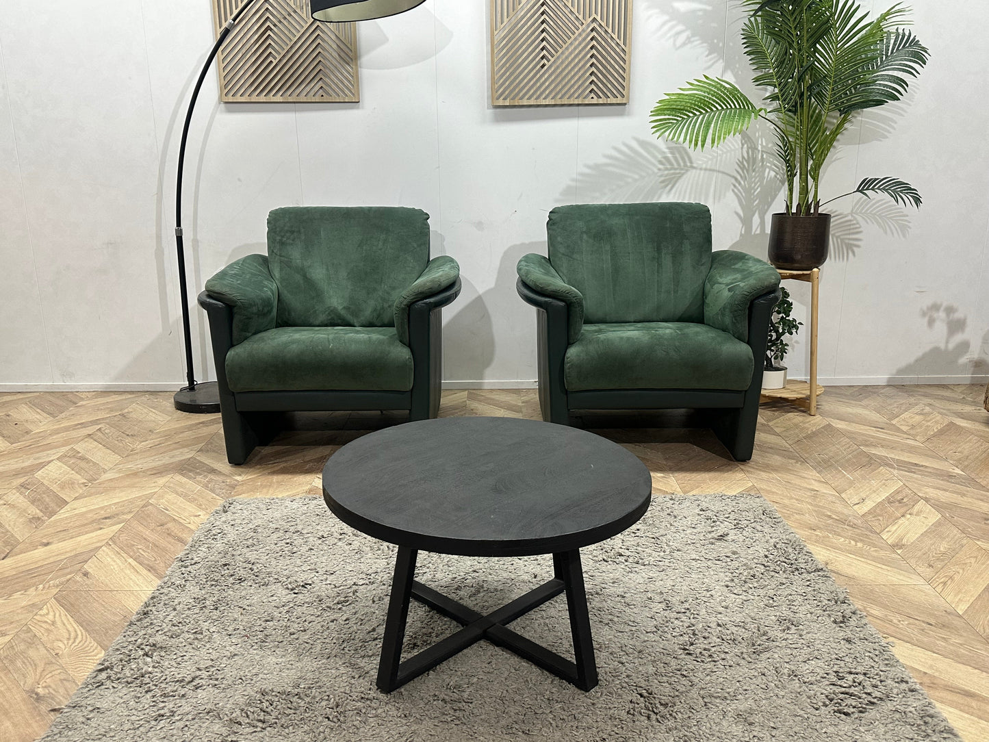 Groene Suède Stoffen/ Echt lederen Fauteuils ~ Vaste Kussens