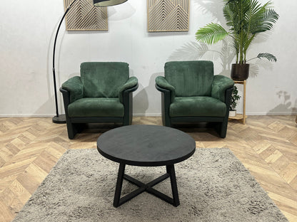 Groene Suède Stoffen/ Echt lederen Fauteuils ~ Vaste Kussens