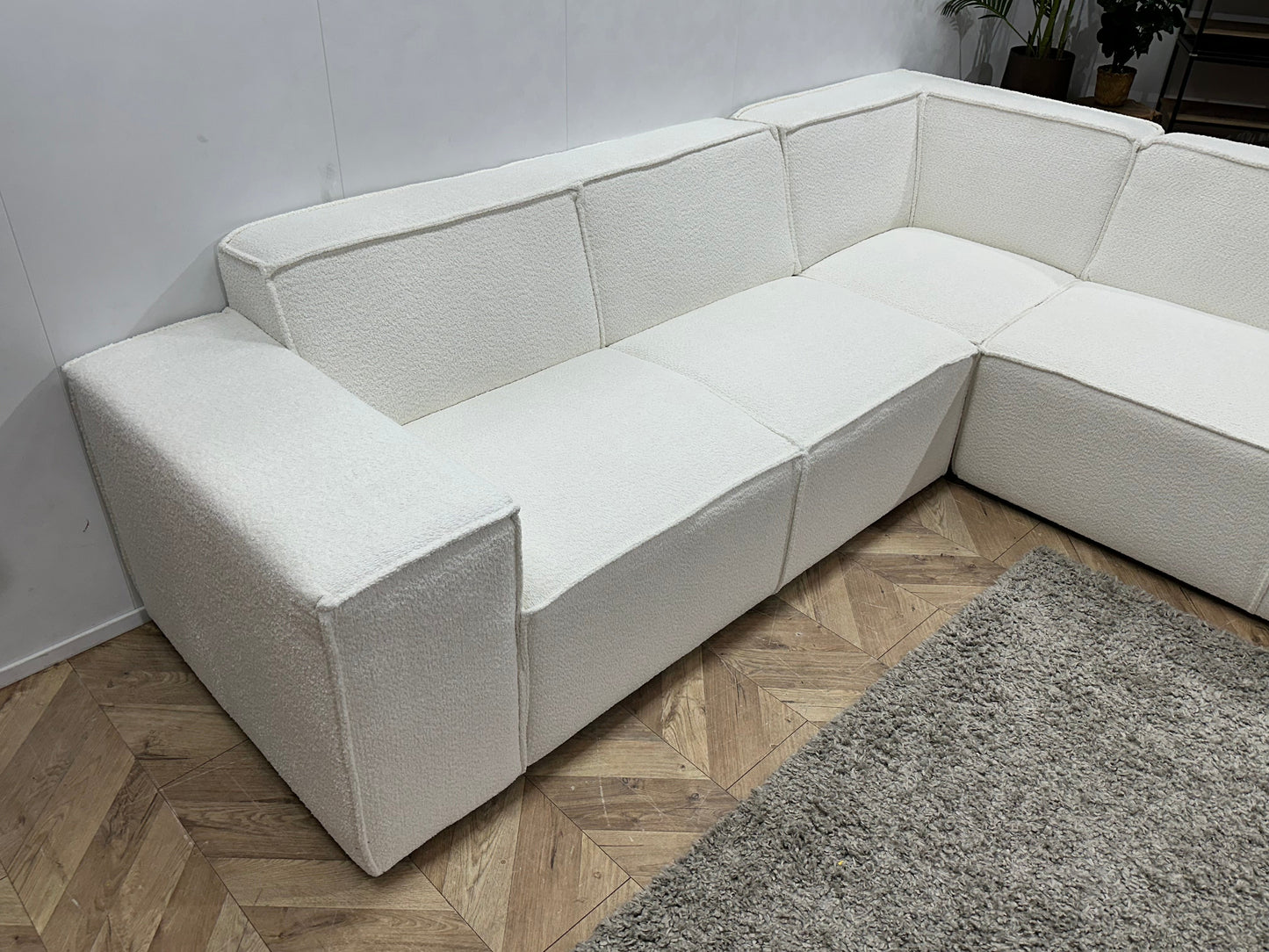 !Showroommodel! Witte Ribstof Hoekzetel ~ Vaste kussens
