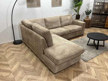 Beige Ribstof Hoekzetel ~ Losse Kussens Met Afneembare Hoezen