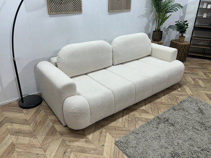 !Showroommodel! Witte Bouclé Stoffen 3-Zits Zetel ~ Slaapfunctie