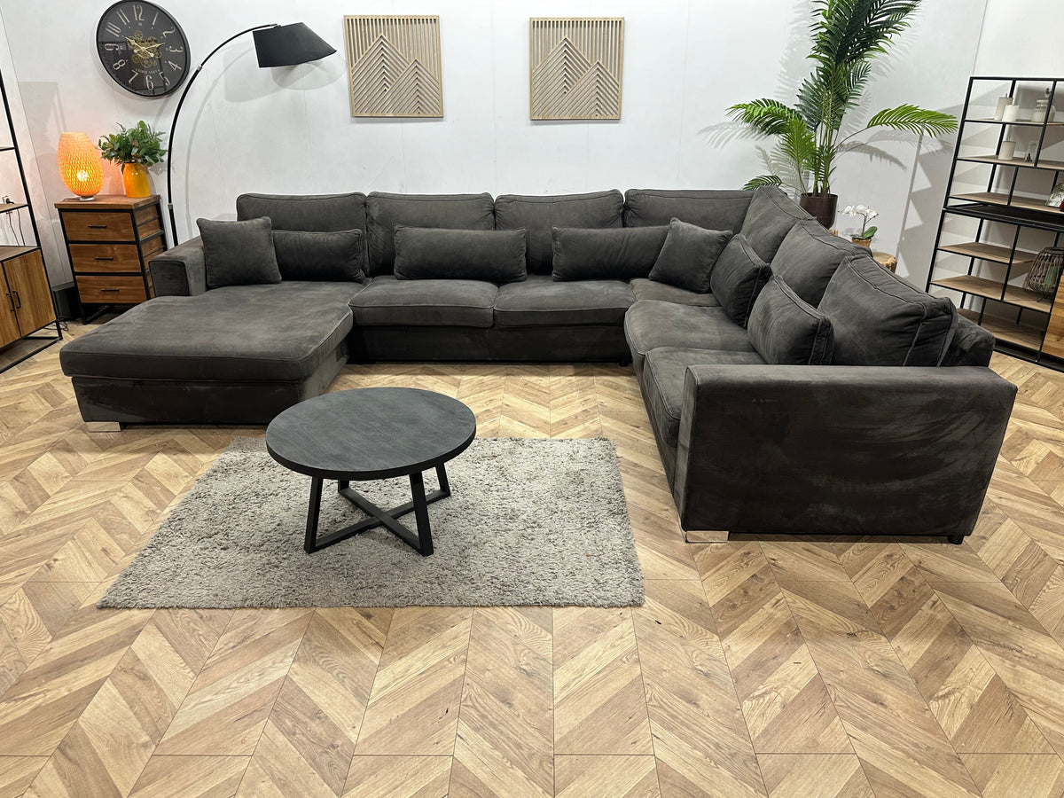 Antraciet Velvet U Zetel ~ Losse Kussens Met Afneembare Hoezen