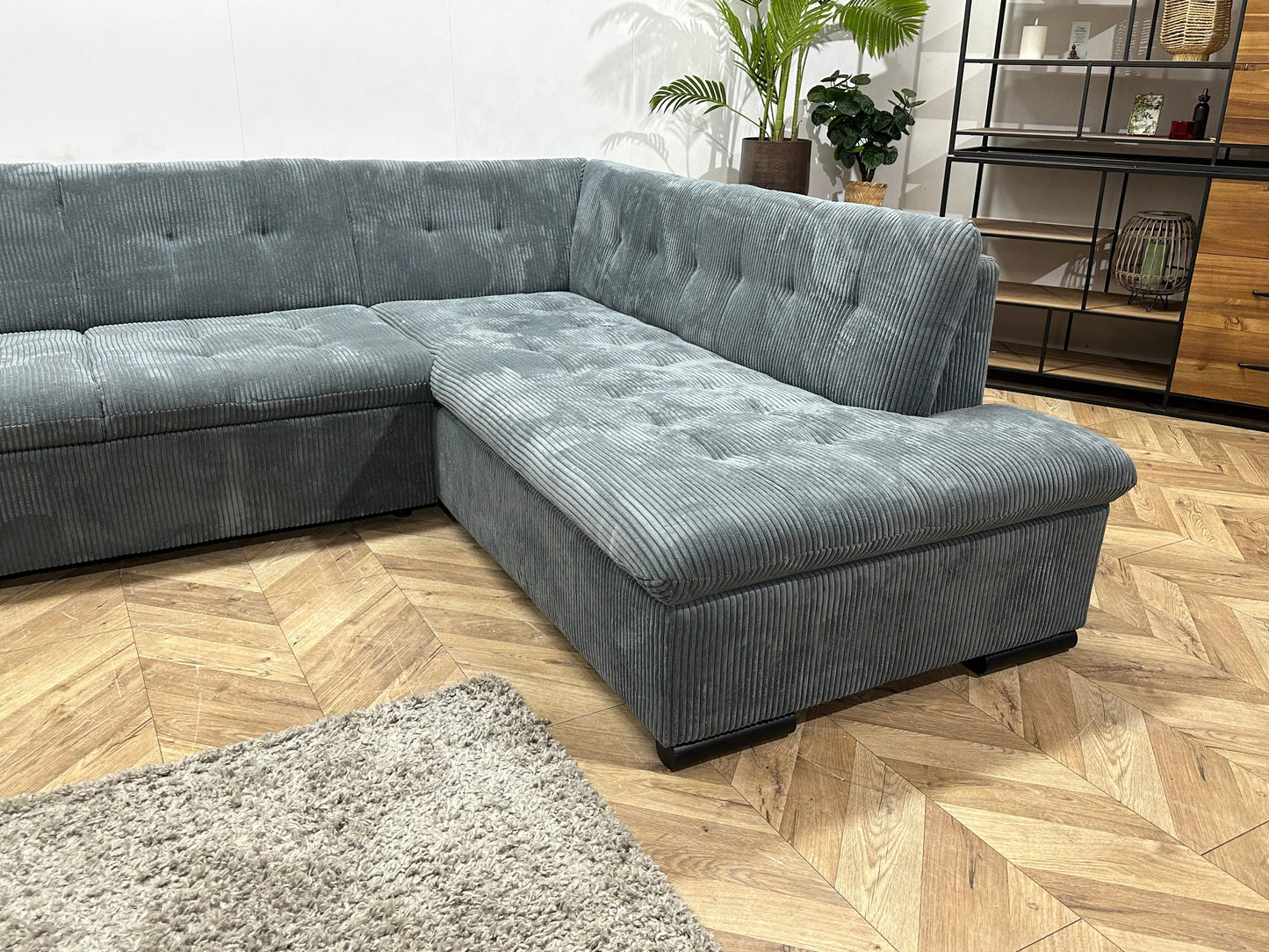 !Showroommodel! Blauwe Ribstof U Zetel ~ Vaste Kussens