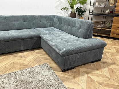 !Showroommodel! Blauwe Ribstof U Zetel ~ Vaste Kussens