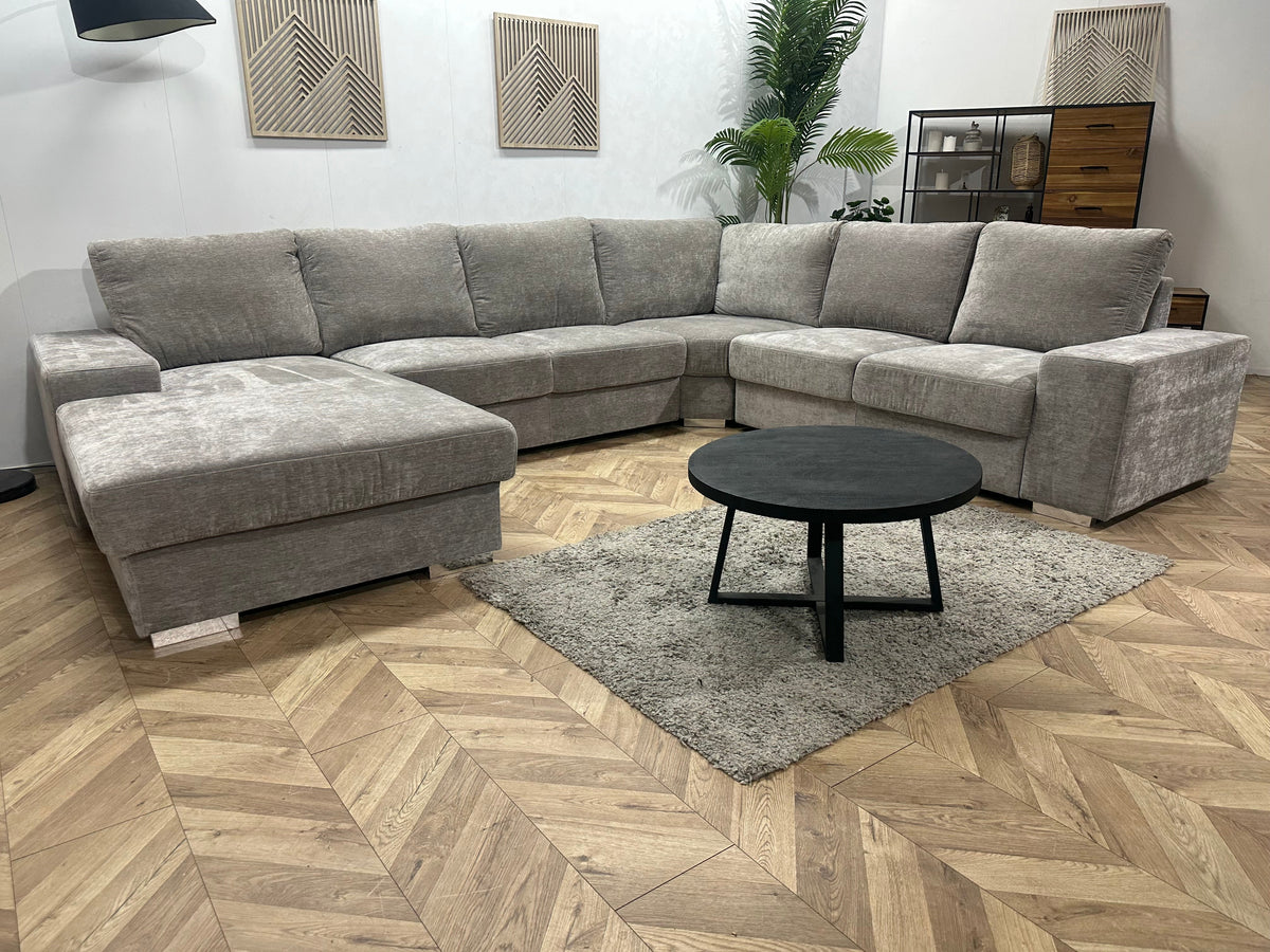 Grijze Velvet U Zetel ~ Losse Rugkussens Met Afneembare Hoezen