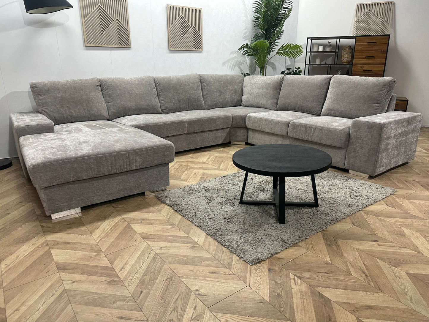 Grijze Velvet U Zetel ~ Losse Rugkussens Met Afneembare Hoezen