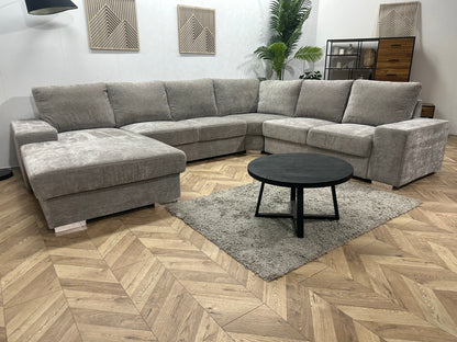 Grijze Velvet U Zetel ~ Losse Rugkussens Met Afneembare Hoezen