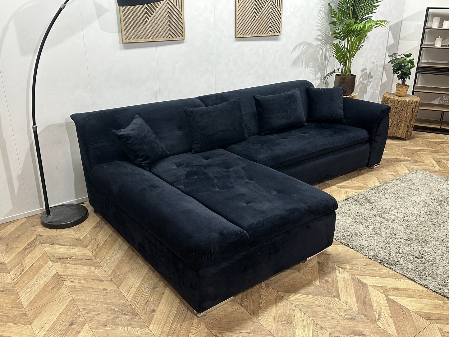 !Showroommodel! Zwarte Velvet Hoekzetel ~ Slaapfunctie