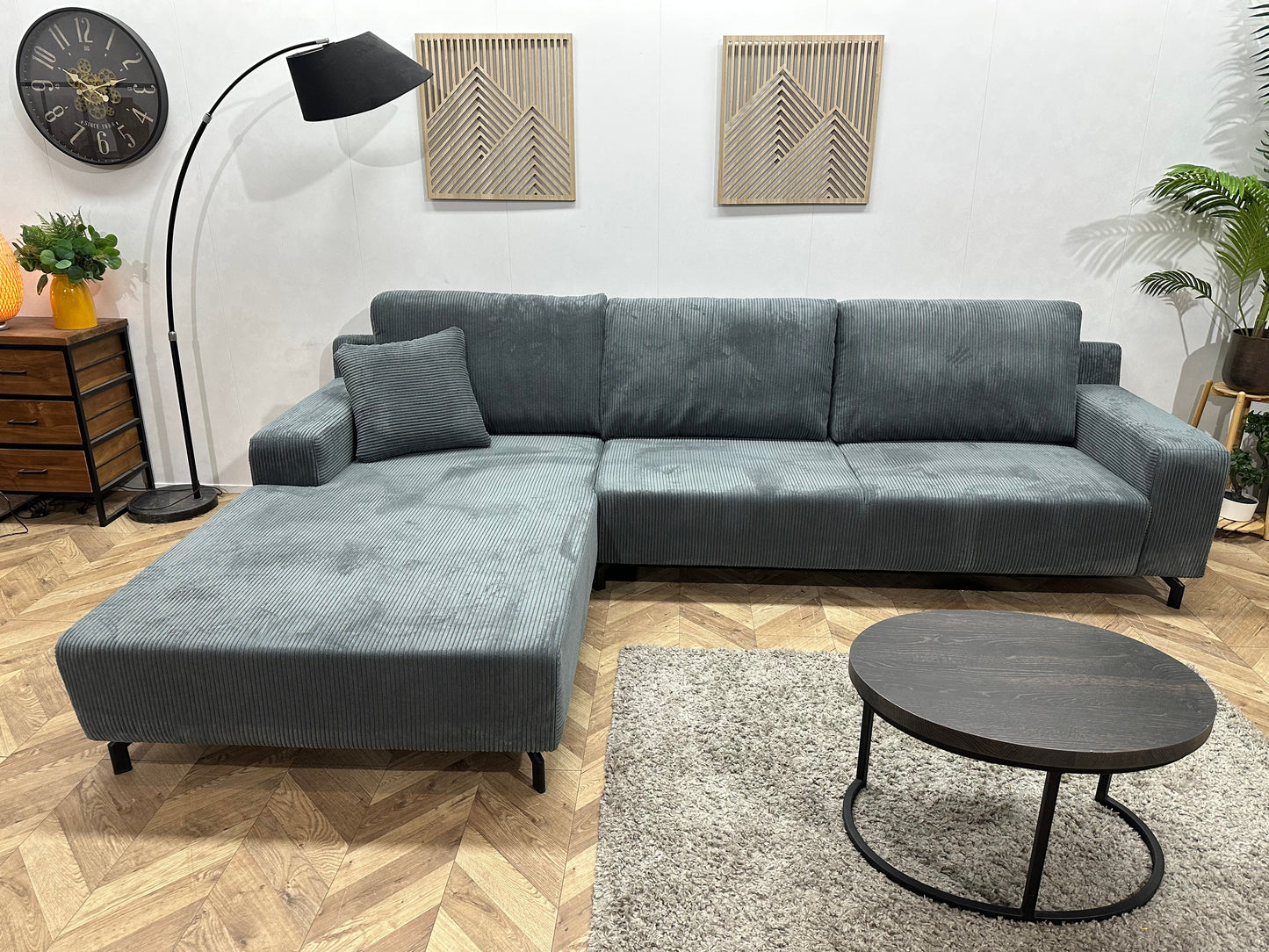 !Showroommodel! Blauwe Ribstof Hoekzetel ~ Losse Rugkussens