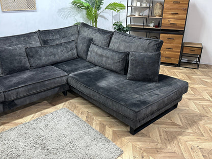 Donker Groene/Antraciet Velvet Hoekzetel ~ Losse Kussens Met Afneembare Hoezen