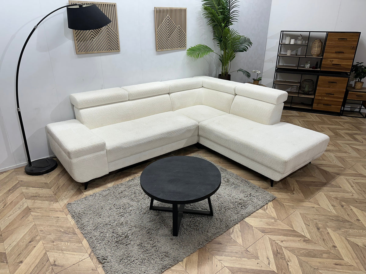 !Showroommodel! Witte Bouclé Stoffen Hoekzetel ~ Verstelbare Hoofdsteunen