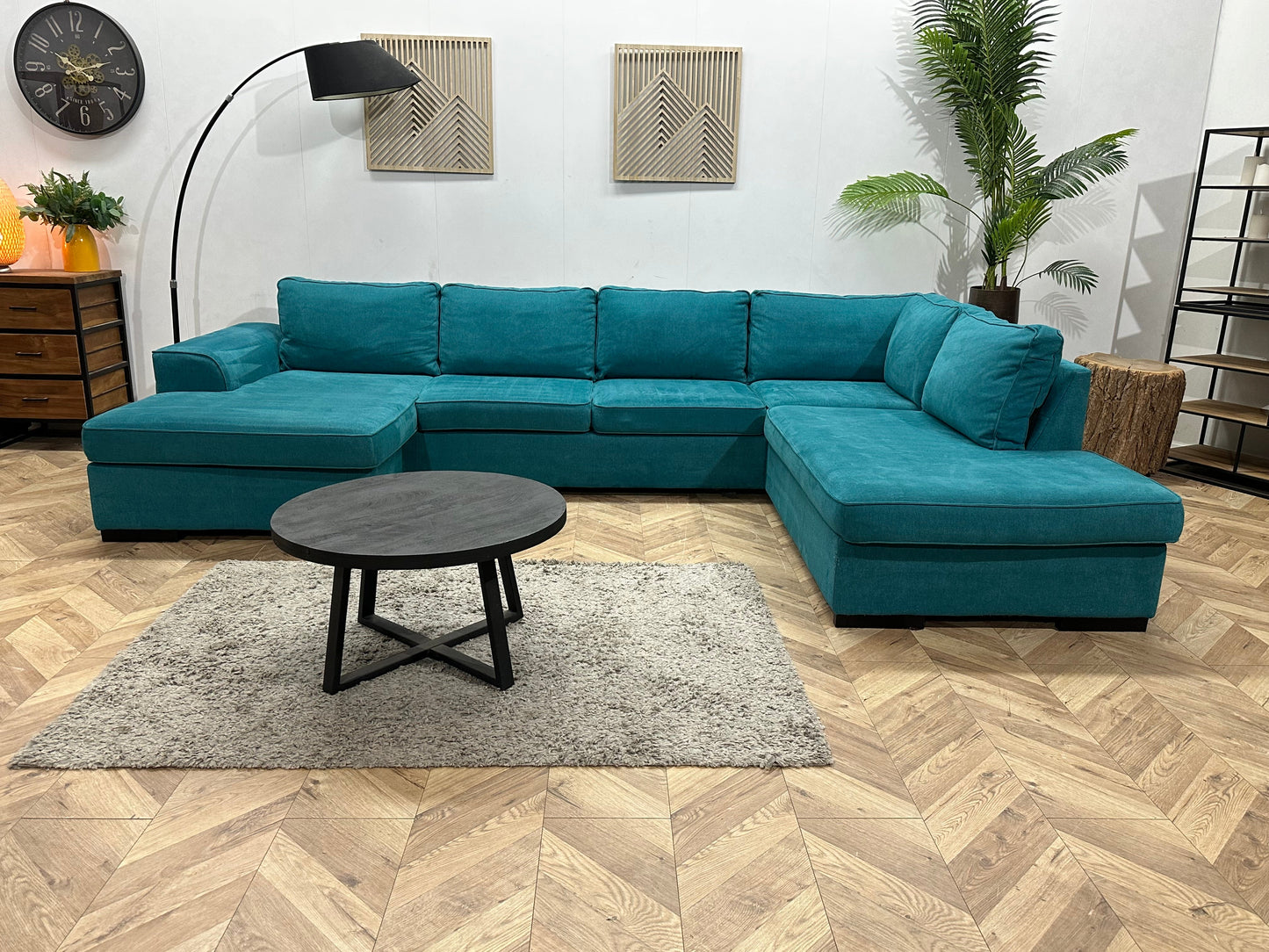 H&H Blauwe Suede Stoffen U Zetel ~ Losse Kussens Met Afneembare Hoezen