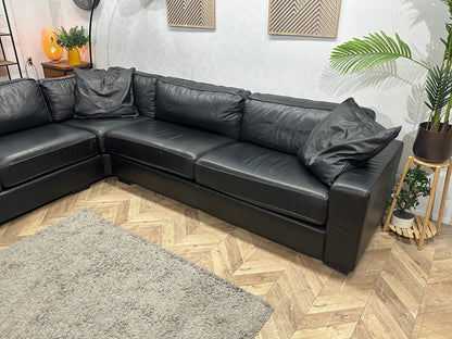 N-Joy Zwarte Leather Look Hoekzetel ~ Losse Kussens Met Afneembare Hoezen