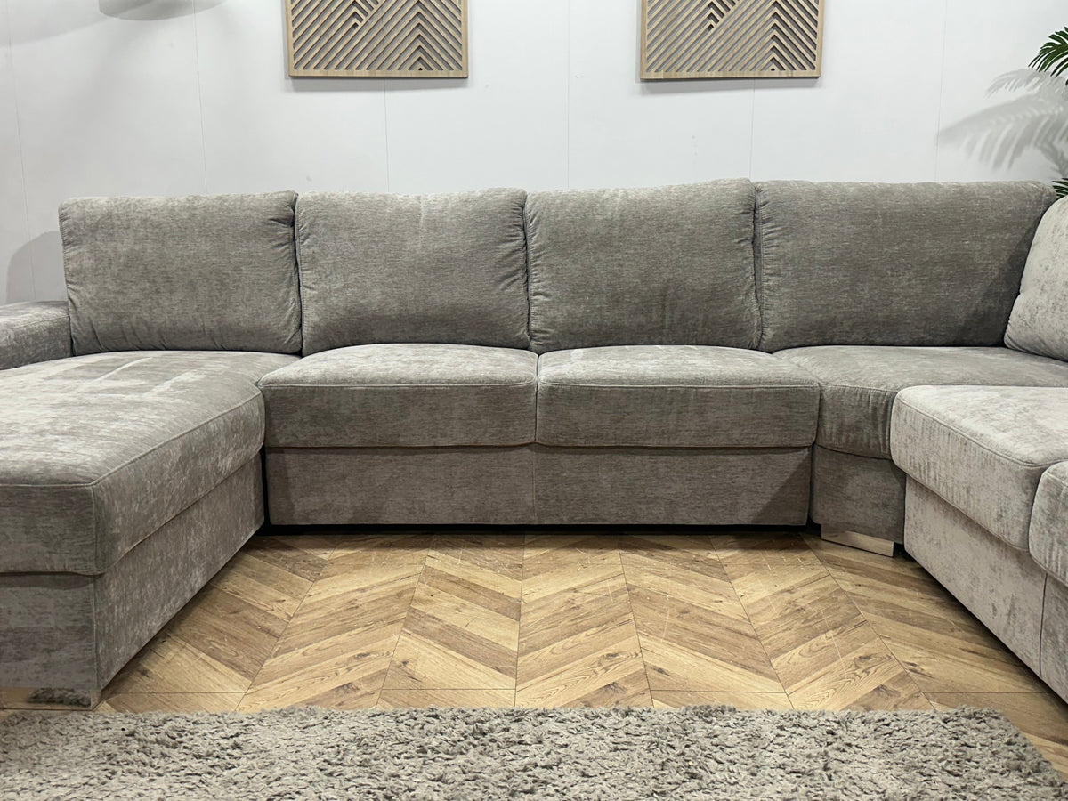 Grijze Velvet U Zetel ~ Losse Rugkussens Met Afneembare Hoezen