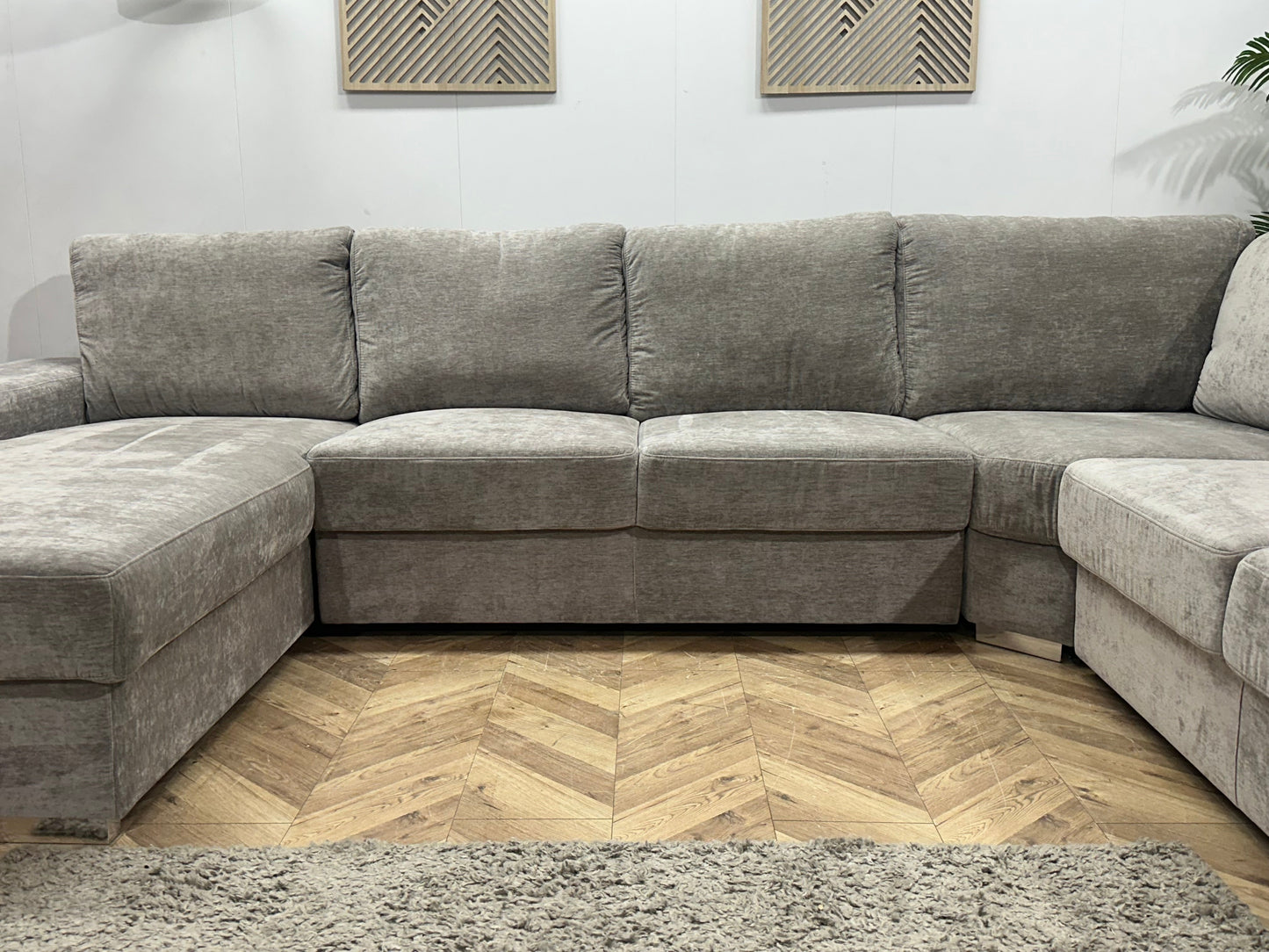Grijze Velvet U Zetel ~ Losse Rugkussens Met Afneembare Hoezen