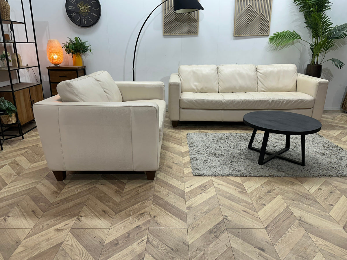 Natuzzi Crème Echt Lederen Zetels Set ~ Losse Rugkussens