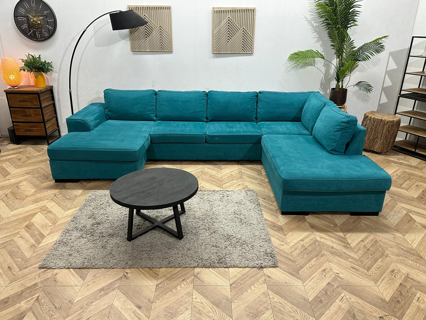 H&H Blauwe Suede Stoffen U Zetel ~ Losse Kussens Met Afneembare Hoezen