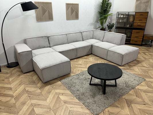 !Showroommodel! Licht Grijze Ribstof U Zetel