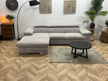 !Showroommodel! Licht Grijze Ribstof Hoekzetel ~ Verstelbare Hoofdsteunen