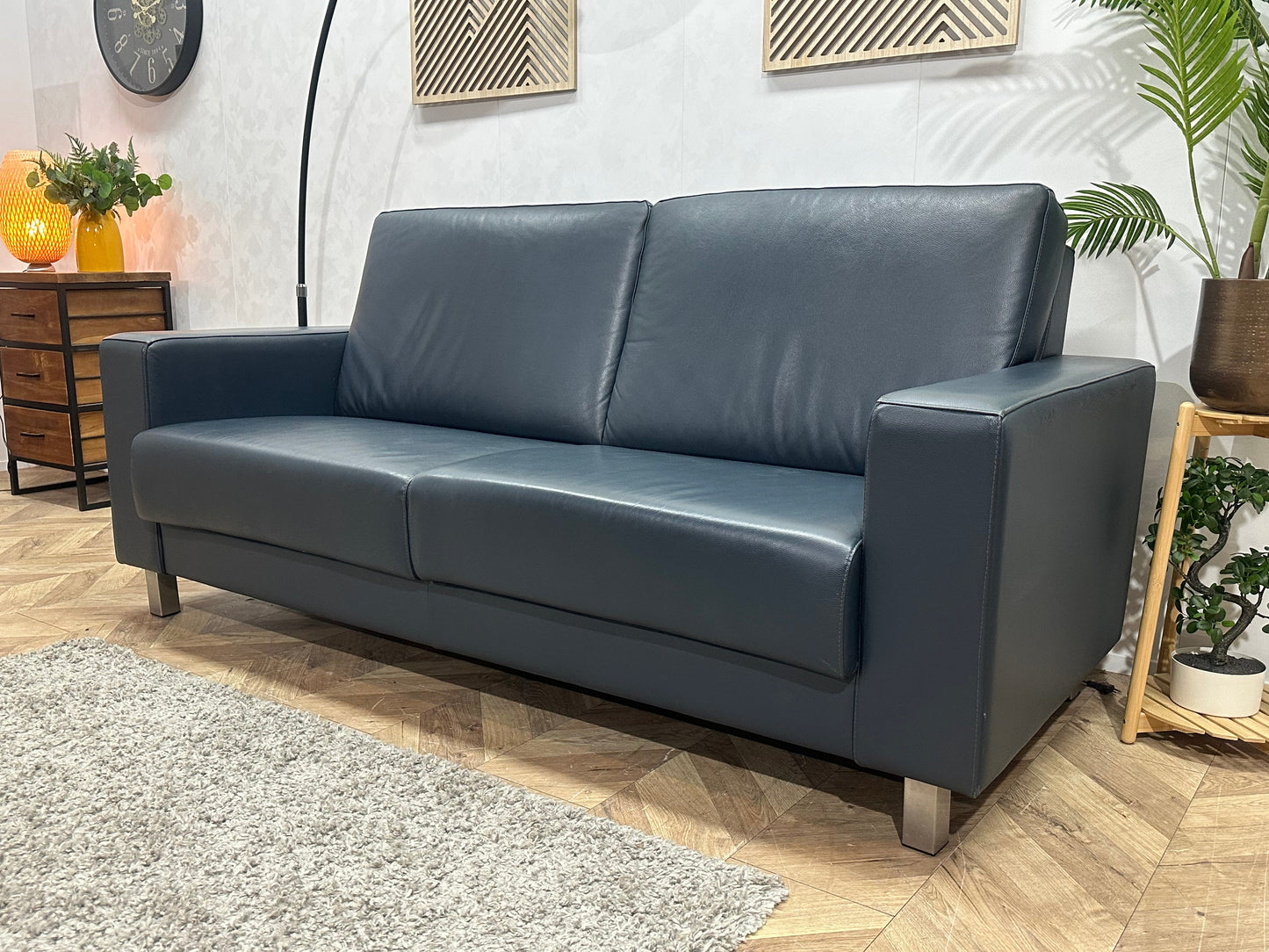 HB Lifestyle Blauwe Echt Lederen 2.5-Zits Zetel ~ Vaste Kussens