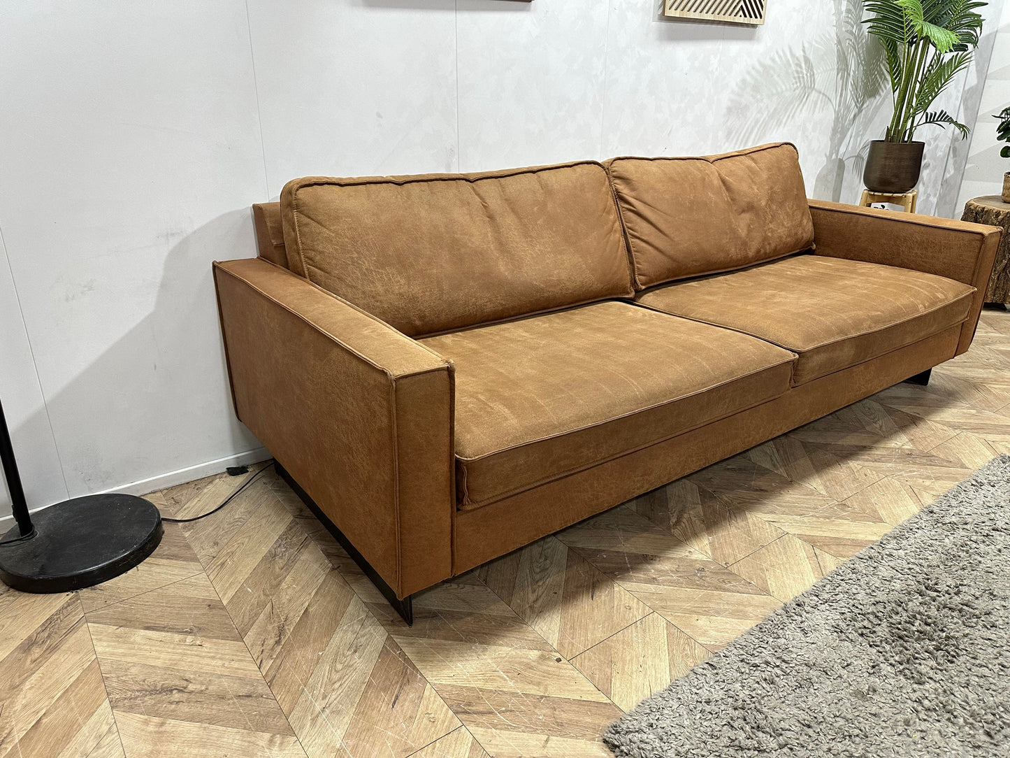 Cognac Bruine Suède Stoffen 2.5-Zits Inc Hocker ~ Losse Kussens Met Afneembare Hoezen