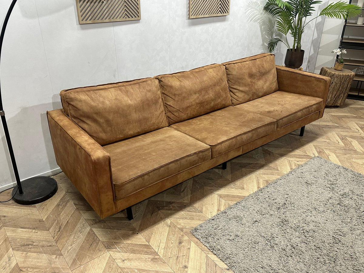 Cognac Bruine Suède Stoffen 3-Zits Zetel Inc Hocker ~ Losse Kussens Met Afneembare Hoezen