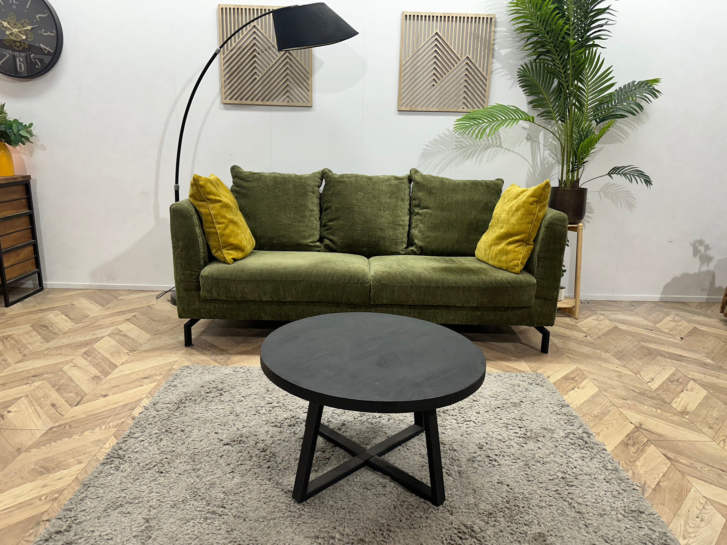 Groene Velvet 2.5-Zits Zetel ~ Losse Rugkussens Met Afneembare Hoezen