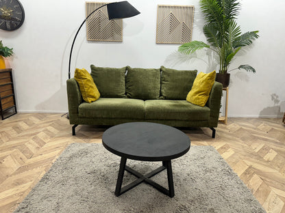Groene Velvet 2.5-Zits Zetel ~ Losse Rugkussens Met Afneembare Hoezen