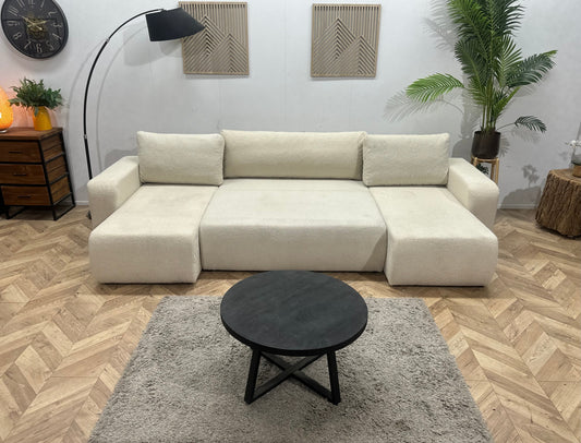 !Showroommodel! Witte Bouclé Stoffen U Zetel ~ Slaapfunctie