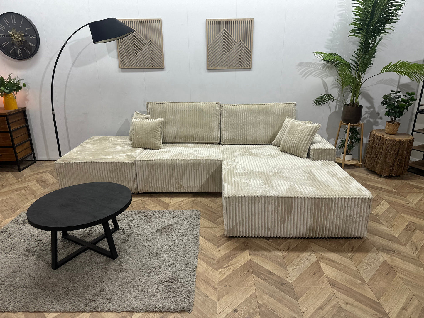 !Showroommodel! Crème Ribstof Design Hoekzetel
