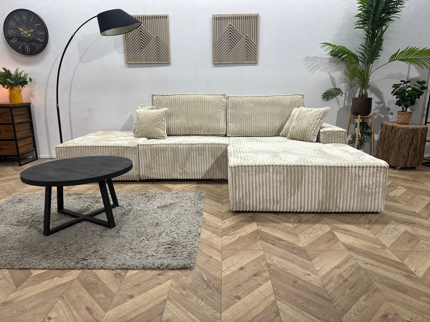 !Showroommodel! Crème Ribstof Design Hoekzetel