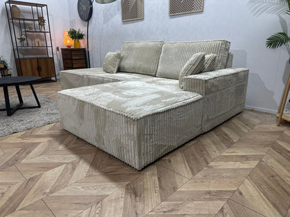 !Showroommodel! Crème Ribstof Design Hoekzetel