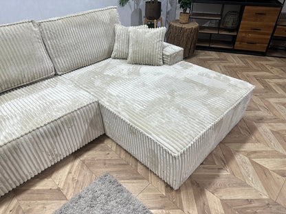 !Showroommodel! Crème Ribstof Design Hoekzetel