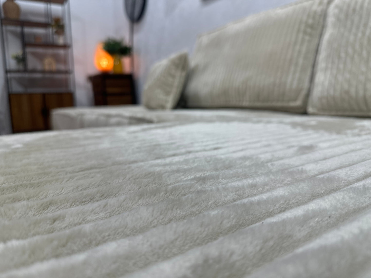 !Showroommodel! Crème Ribstof Design Hoekzetel
