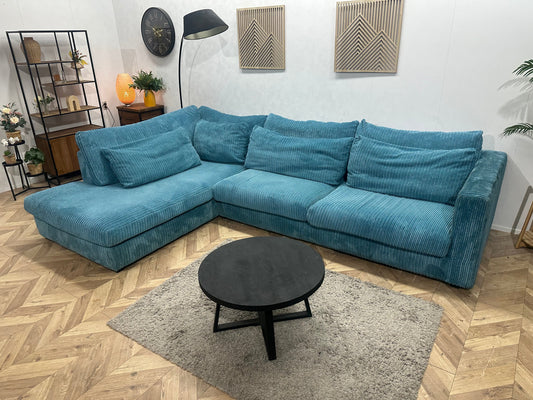 Licht Blauwe Ribstof Hoekzetel ~ Losse Kussens Met Afneembare Hoezen