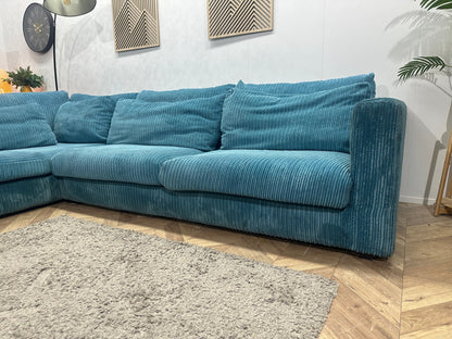 Licht Blauwe Ribstof Hoekzetel ~ Losse Kussens Met Afneembare Hoezen