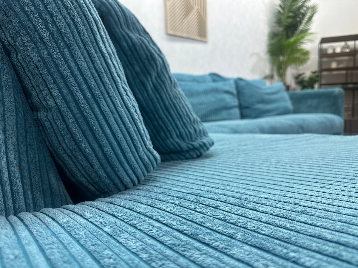 Licht Blauwe Ribstof Hoekzetel ~ Losse Kussens Met Afneembare Hoezen